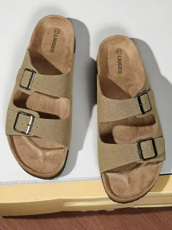 Men's Fashion Cork Sole Comfortable Insole Slip-On Mule Sandals, Summer Outdoor Beach Walking Shoes For Men And Women Couples